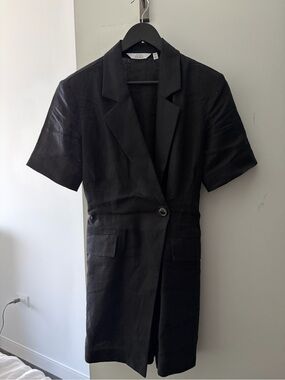 Mango Black Short-Sleeve Blazer Linen Mini Dress